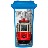 Vintage Red Tram In Old City Wheelie Bin Sticker Panel